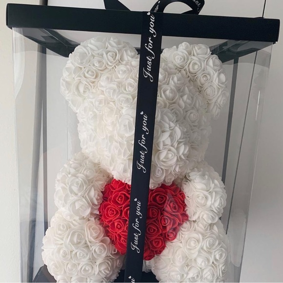 NWT Rose Bear Flowers Teddy for Women Valentines Box Home Decor White with red - Picture 5 of 6